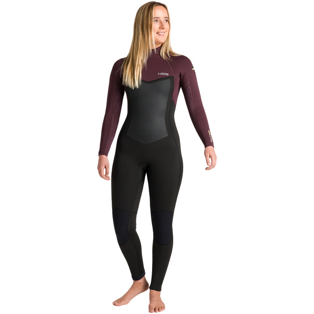 2026 C-Skins Womens Nuwave Surflite 5/4/3mm Back Zip Wetsuit C-NSL54WBZ - Black / Rust / C.Yellow